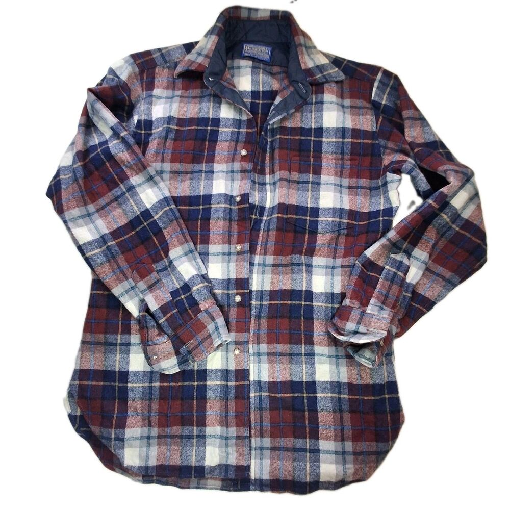 Vintage Pendleton Sz M 100% Virgin Wool Plaid Button Up Board Shirt Men USA
